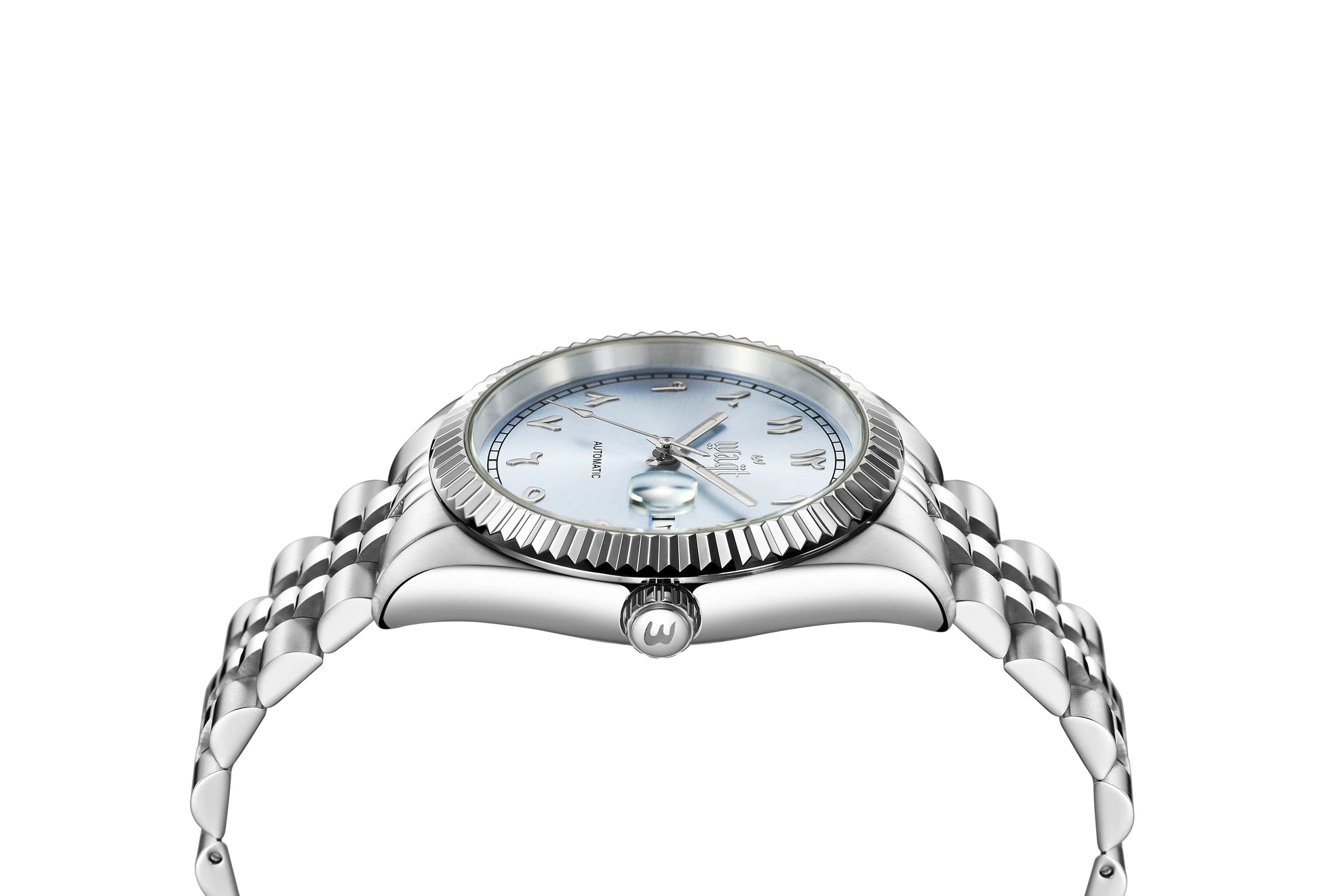 WAQT: Sky Blue Arabic Date Watch Free Worldwide Delivery – Waqtco