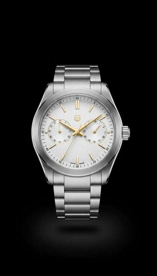 Dual time glacial white watch Waqtco