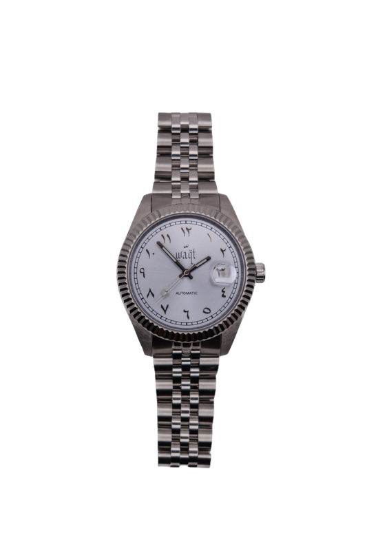 Luxury Sky Blue watch with Arabic numerals, date wheel, and automatic movement – front view